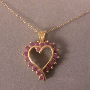 Genuine Ruby Heart Pendant Necklace 18KT over Sterling Silver